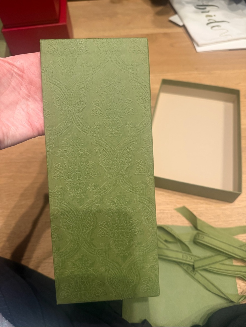 Gucci Olive Green Gift Box with Branded Ribbon and self sealing envelope - Picture 8 of 12